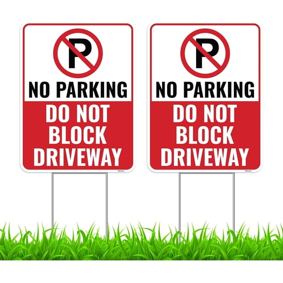 2 Pack No Parking Do Not Block Driveway Signs, 12 Inches by 8 Inches - - Private Property No Blocking Driveway Sign Stand Metal Tin Signs/Without a frame
