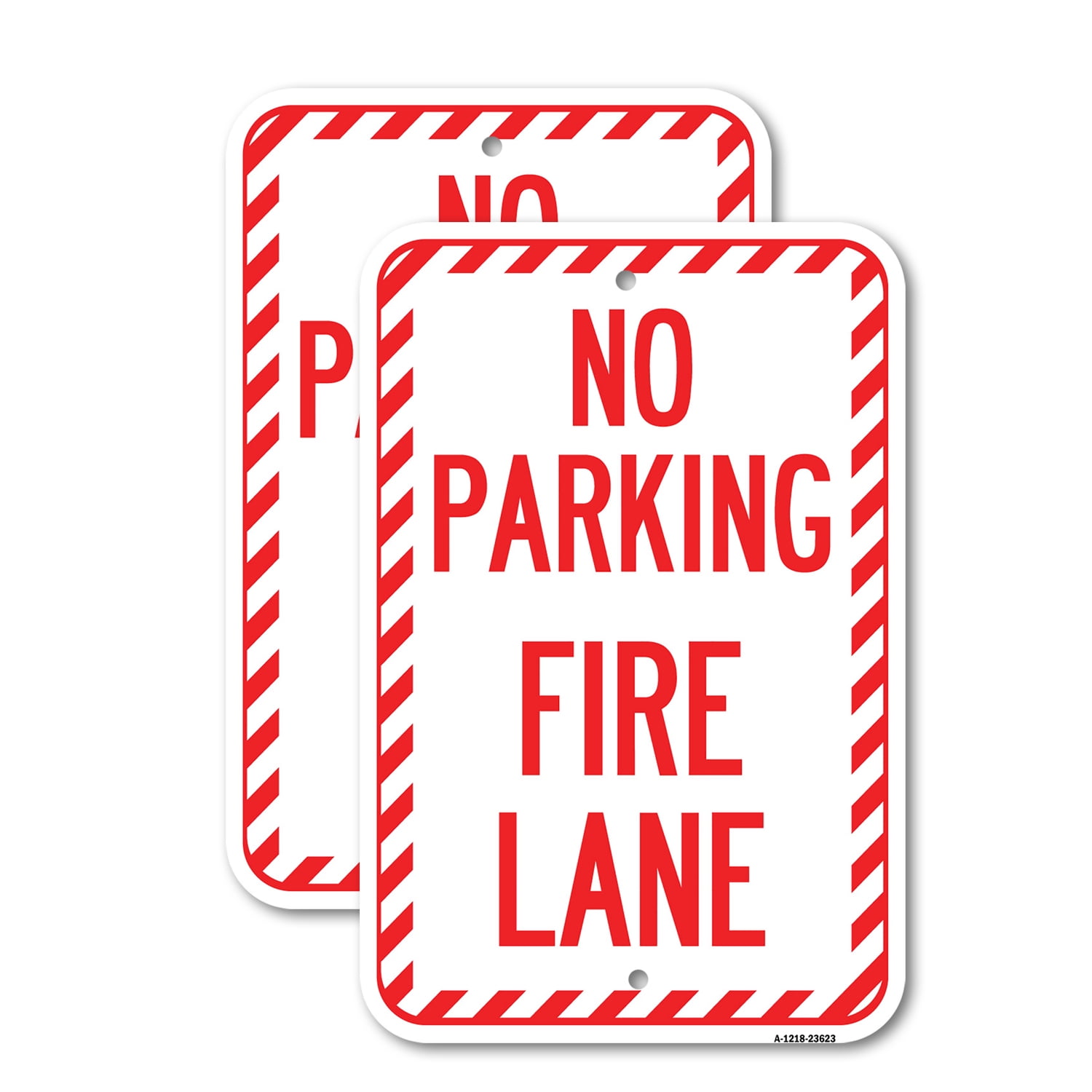 (2 Pack) No Parking Fire Lane with Striped Border | 12" X 18" Heavy ...