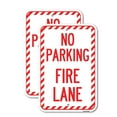 thumbnail image 1 of (2 Pack) No Parking Fire Lane with Striped Border | 12" X 18" Heavy-Gauge Aluminum Sign | Rust Free Aluminum, Weather Resistant, Waterproof, Fade Resistant, 2 Pre-drilled Holes, 1 of 4