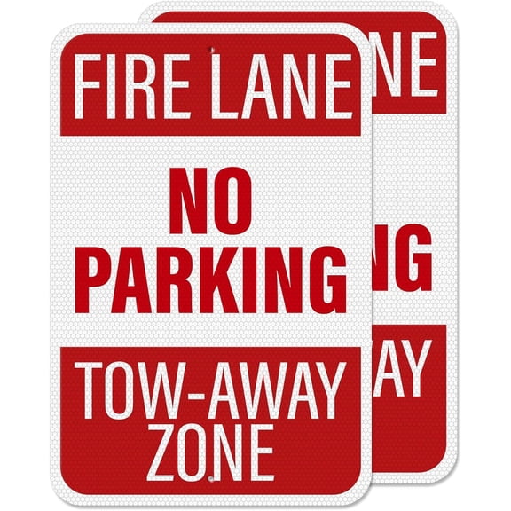 2 Pack No Parking Fire Lane Tow-Away Zone Sign 8 × 12 Inches High Reflective Weatherproof Aluminum Metal Safety Signage with Pre-Drilled Holes for Streets Roads Garages