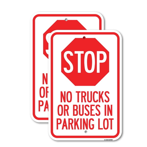 (2 Pack) Parking Lot Rules Sign Stop - No Trucks or Buses in Parking Lot (With Stop Symbol) | 18" X 24" Heavy-Gauge Aluminum Sign | Rust Free Aluminum, Weather Resistant, Waterproof,