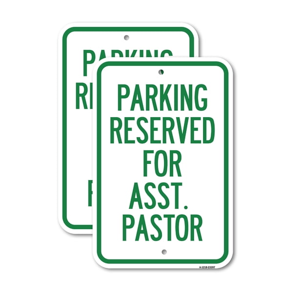 (2 Pack) Parking Reserved for Asst. Pastor | 12" X 18" Heavy-Gauge Aluminum Sign | Rust Free Aluminum, Weather Resistant, Waterproof, Fade Resistant, 2 Pre-drilled Holes
