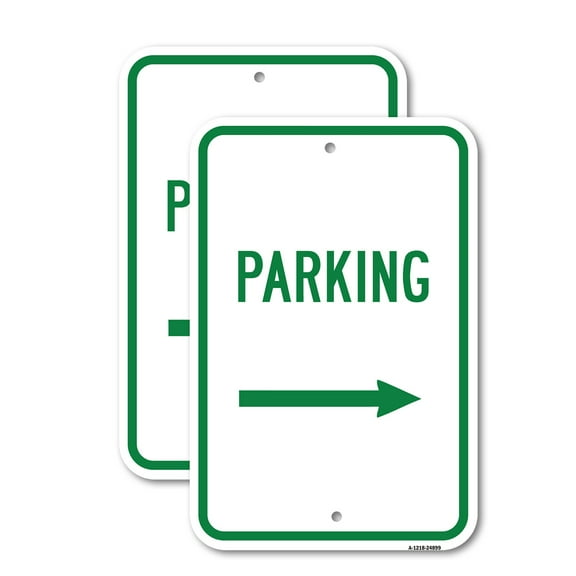 (2 Pack) Parking With Right Arrow | 12" X 18" Heavy-Gauge Aluminum Sign | Rust Free Aluminum, Weather Resistant, Waterproof, Fade Resistant, 2 Pre-drilled Holes