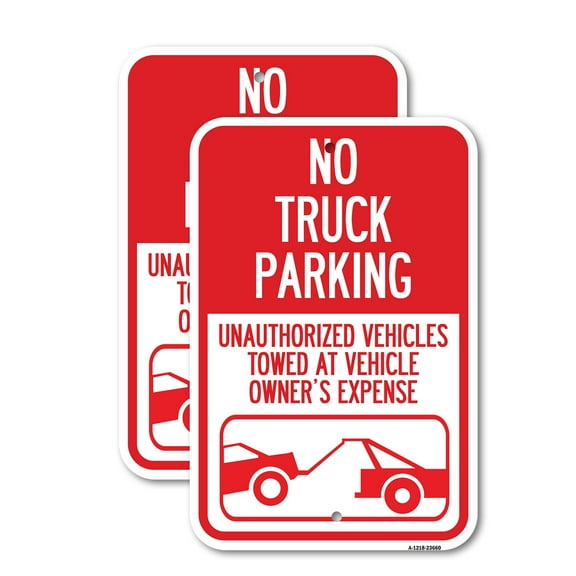 (2 Pack) No Parking Sign No Truck Parking Unauthorized Vehicles Towed at Vehicle Owner's Expense (With Car Tow Graphic | 18" X 24" Heavy-Gauge Aluminum Sign | Rust Free Aluminum,