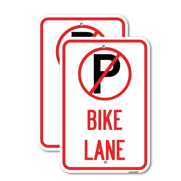 (2 Pack) No Parking (Symbol) Bike Lane | 12" X 18" Heavy-Gauge Aluminum Sign | Rust Free Aluminum, Weather Resistant, Waterproof, Fade Resistant, 2 Pre-drilled Holes