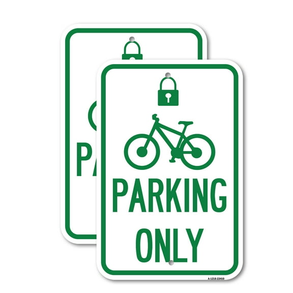 (2 Pack) Parking Only (With Cycle and Lock Symbol) | 12" X 18" Heavy-Gauge Aluminum Sign | Rust Free Aluminum, Weather Resistant, Waterproof, Fade Resistant, 2 Pre-drilled Holes