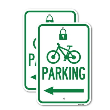 (2 Pack) Parking (With Lock Cycle & Left Arrow Symbol) | 18" X 24" Heavy-Gauge Aluminum Sign | Rust Free Aluminum, Weather Resistant, Waterproof, Fade Resistant, 2 Pre-drilled Holes