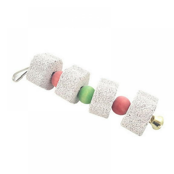 2 Pack Parrot Chewing Toy, Bird Beak Grinding Stone with Bell, Lava Block Calcium Supplement Food for African Greys Amazon Conure Eclectus Budgies Parakeet Cockatiel Hamster Chinchilla Rabbit