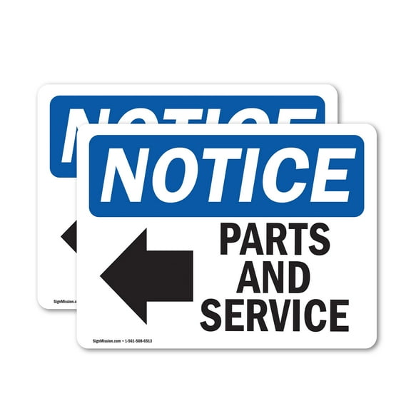 (2 Pack) Parts And Service [Left Arrow] Sign