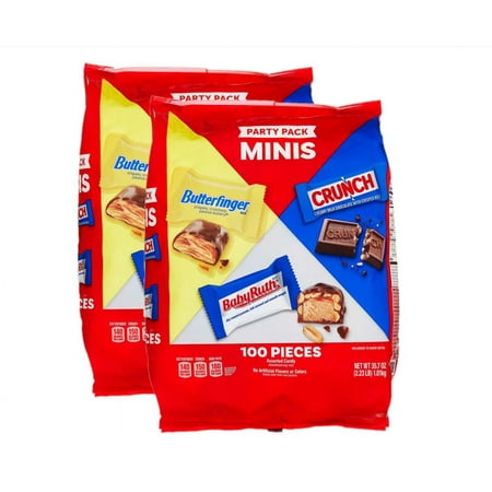 2 Pack | Party Pack Minis, Butterfinger, Crunch, Baby Ruth Chocolate Candy, 100 ct, 35.7 oz