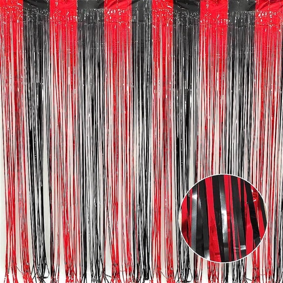 2 Pack Party Streamers Backdrop Tinsel Foil Fringe Curtains Halloween Party Decorations Birthday Wednesday Twilight Party Decorations Graduation Wizard Party Supplies