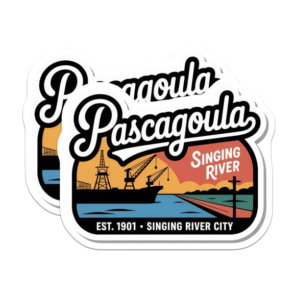 (2 Pack) Pascagoula Mississippi Stickers - Singing River - City Pride Decals - 5" On Longest Side - Sticks to Smooth Flat Surfaces - Made in USA - BMCS17473