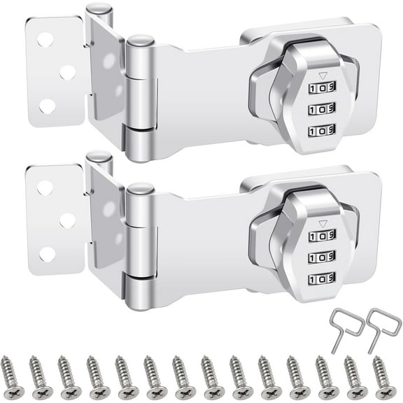 2 Pack Password Rotary Hasp Locks, Collapsible Solid 304 Stainless Steel File Cabinet Lock Desk Drawer Lock, for 90 Degree and 180 Degree Drawers, Dabinets, Doors, Flip Barn Door, Outdoor