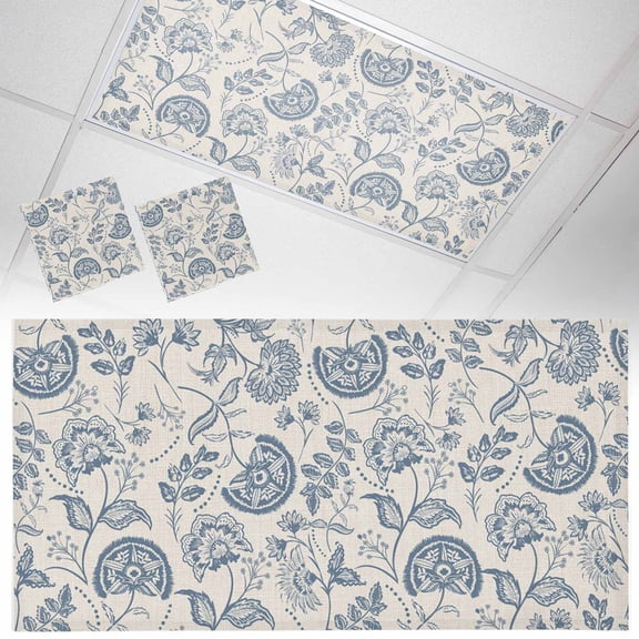 2 Pack Pastoral Flowers Fluorescent Light Covers for Ceiling Lights Retro Farmhouse Plant Magnetic Ceiling Light Covers Overhead Light Filters for Office Classroom Home