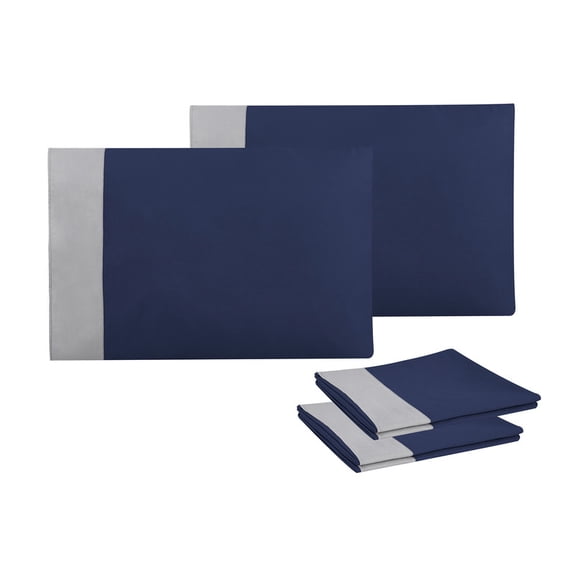 2 Pack Patchwork Queen Size Pillowcases, Ultra-Soft Microfiber Envelope Closure Pillow Covers, Machine Washable, 20x30 Inches, Nave Blue