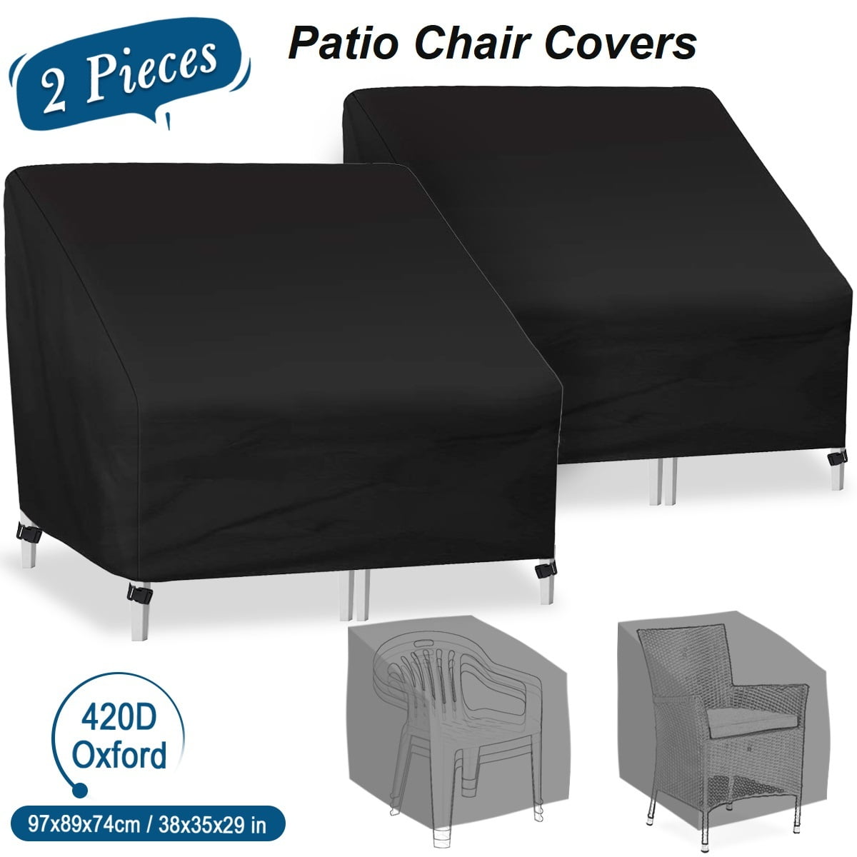2 Pack Patio Chair Covers Waterproof Outdoor Lawn Furniture Cover 35"W