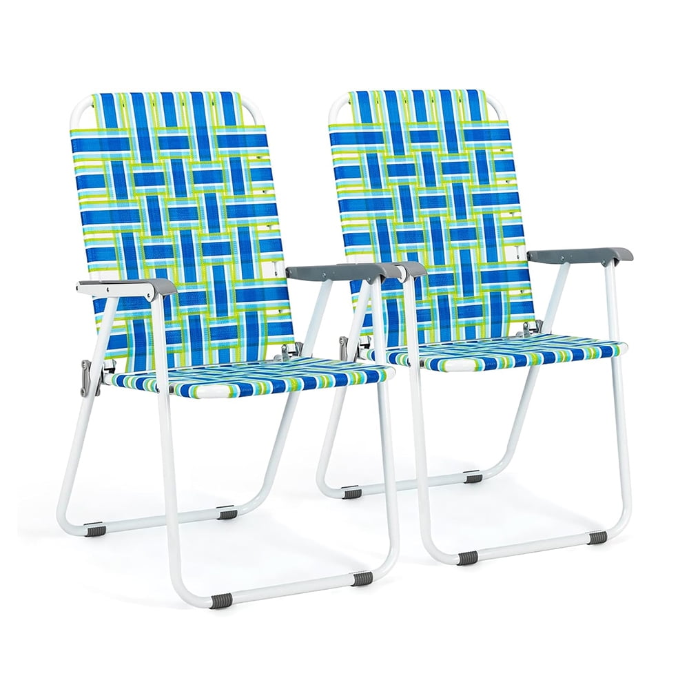 2 Pack Patio Lawn Webbed Folding Dining Chairs, 22"D x 22"W x 37.4"H Outdoor Beach Portable Lawn Chair Camping Chair Beach Chair for Yard, Garden, Blue