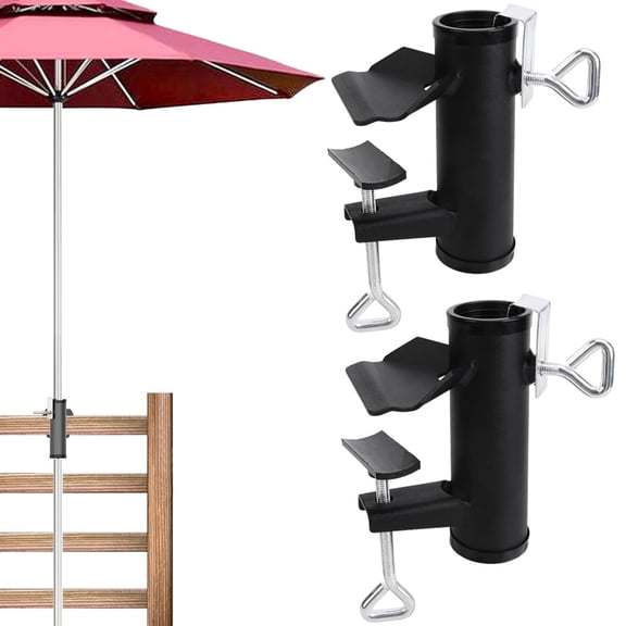 2-Pack Patio Umbrella Bases,Heavy-Duty Umbrella Clamps, Metal Deck Railing Brackets for Patio, Boat & Bench