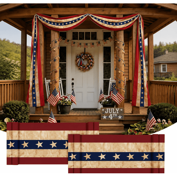 2 Pack Patriotic Bunting Banner, Vintage Americana Decorations for 4th of July, Memorial Day and 250th Anniversary