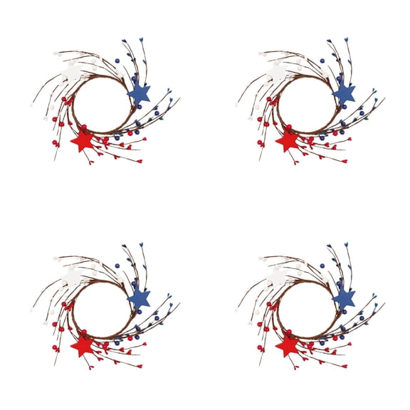 2-Pack Patriotic Candle Rings - Red White & Blue Berry Wreaths for 4th of July - 4" Inner Diameter Table Centerpieces for Independence Day Decor (Mixed Berries & Stars Design)