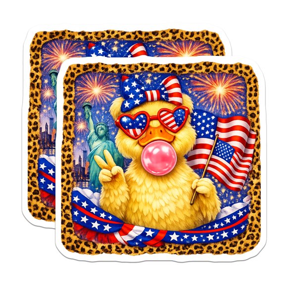 (2 Pack) Patriotic Duck Stickers - Fourth of July Americana - Bubblegum USA Animal Decal - 5 Inches On Longest Side - Thick Durable Magnet - Made in USA