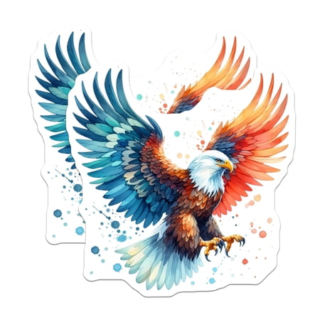 (2 Pack) Patriotic Eagle Magnets - American Bald Eagle Art - Watercolor Wildlife Decor - 5 Inches On Longest Side - Thick Durable Magnet - Made in USA - MAG21571