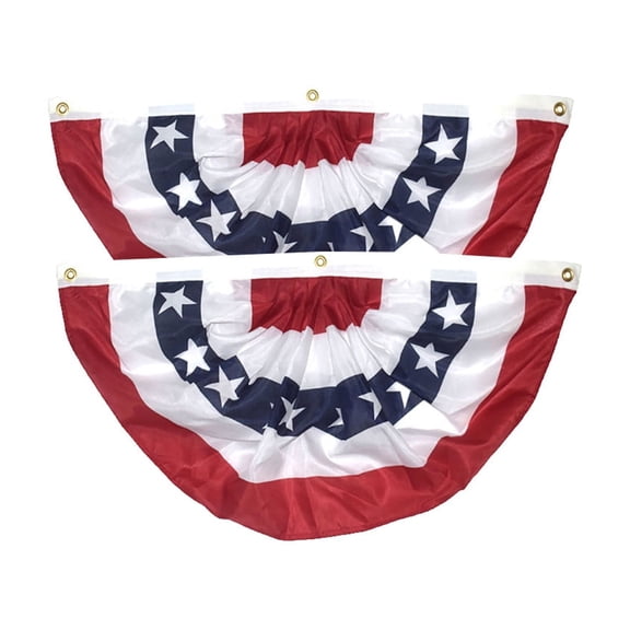 2-Pack Patriotic Fan-Shaped Flag Bunting, 35x18 Inch USA Flag Banners for Independence Day, Memorial Day & Political Events, Weather-Resistant Outdoor Garden Decor,A