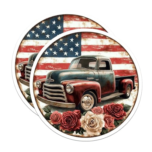 (2 Pack) Patriotic Flag Decor Magnet - Rustic American Floral Design - 5" On Longest Side - Sticks to Smooth Flat Surfaces - Made in USA - MAG10042