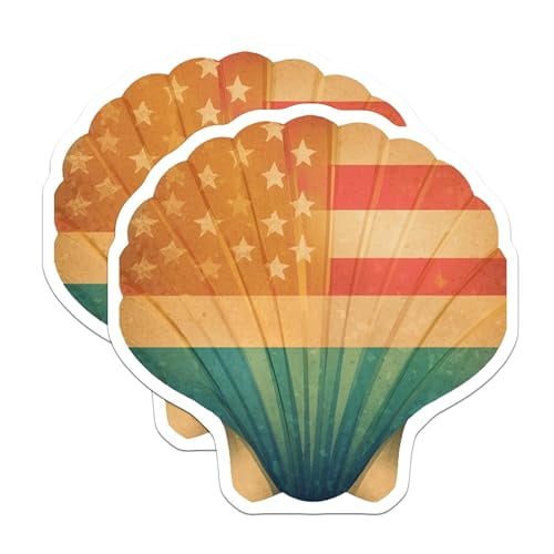 (2 Pack) Patriotic Shell Magnets Magnets - American Flag Decor - Beach House Accessories - 5" On Longest Side - Made in USA - Sticks to Refrigerators & Metal Surfaces - MAG8996