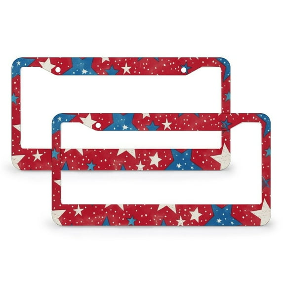 2 Pack Patriotic Stars-Patriotic Stars License Plate Frame Memorial Day Patriotic Standard Car Tag Cover Holder Metal 2 Hole Car Accessories US Canada Standard