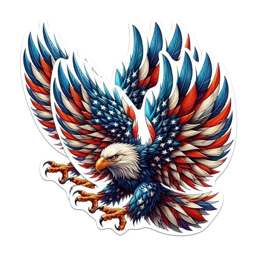 (2 Pack) Patriotic USA Flag Bald Eagle Screaming Eagle Magnets - USA Flag Magnets - 5 Inches On Longest Side - Premium Magnet - for Cars, Refrigerators, Toolboxes - Made in USA - MAG2119