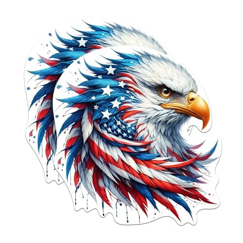 (2 Pack) Patriotic USA Flag Bald Eagle Screaming Eagle Magnets - USA Flag Magnets - 5 Inches On Longest Side - Premium Magnet - for Cars, Refrigerators, Toolboxes - Made in USA - MAG2117