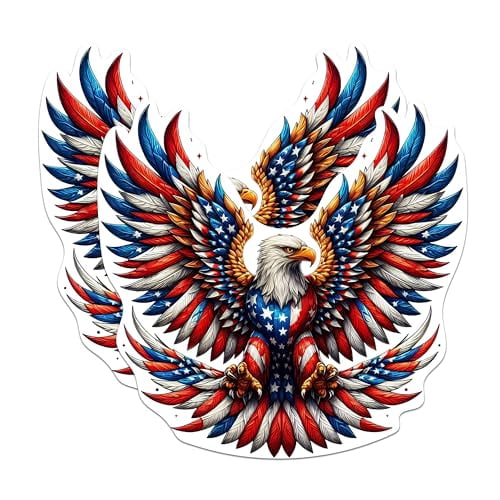 (2 Pack) Patriotic USA Flag Bald Eagle Screaming Eagle Stickers - USA Flag - 5 Inches On Longest Side - Premium Vinyl Decal - Sticks to Any Smooth Flat Surface - Made in USA - BMCS2110