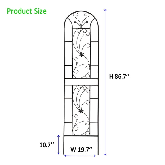 2 Pack Peacock Scroll Black Metal Garden Trellis, 19.7"86.7" Rustproof Splicable Climbing Vine Support Panels for Indoor & Outdoor Potted Plant Decor