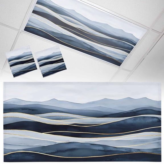 2 Pack Peak Golden Texture Fluorescent Light Covers for Ceiling Lights Blue Watercolor Cloud Diffuse Effect Magnetic Ceiling Light Covers Overhead Light Filters for Office Classroom Home