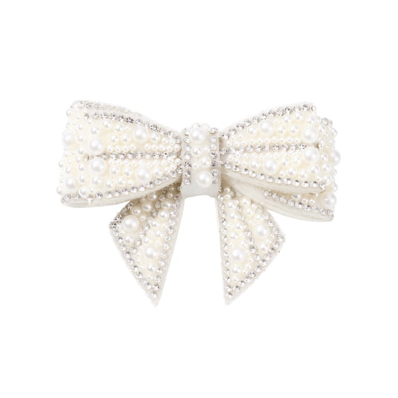 2 Pack Pearl Beads Christmas Bows Decorations, 2.9X3.7 inch Christmas Tree Bows, Wreath Bow for Xmas Home Party Front Door Decor