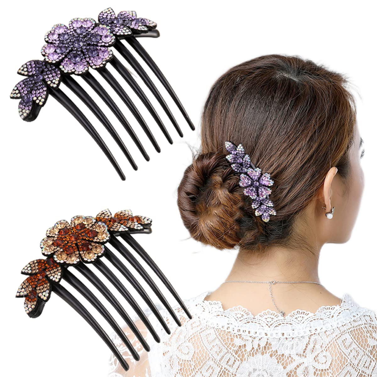 2 Pack Pearl Rhinestone Side Comb for Hairstyle Hair Accessories Women