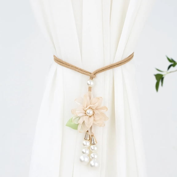 2 Pack Pearl Stacked Flower Curtain Tie Backs - Adjustable Gauze Curtain Straps with Faux Pearl Accents for Home Decoration