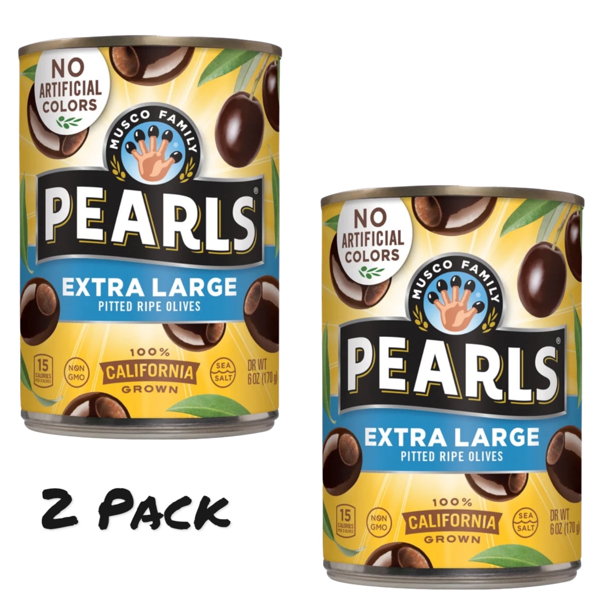 ( 2 Pack ) Pearls Extra Large Pitted California Ripe Olives 6 oz. Can.