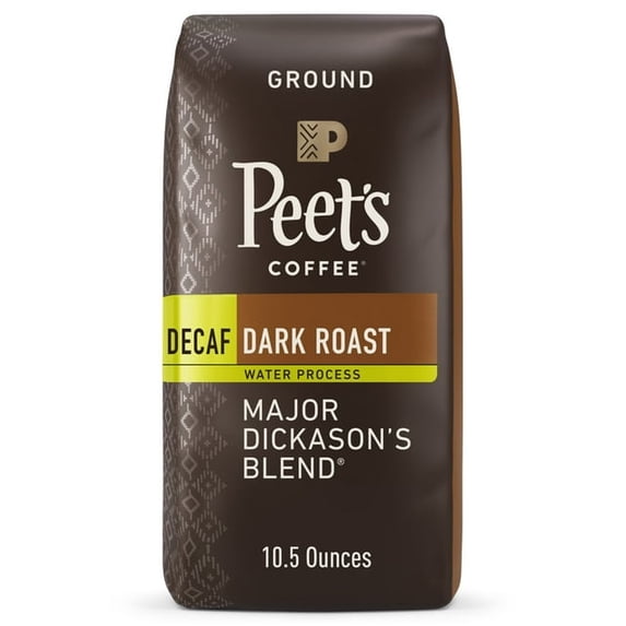 2 Pack Peat's Coffee Decaf Major Dickason's Blend Premium Dark Roast Ground Coffee, Arabica, 10.5 oz