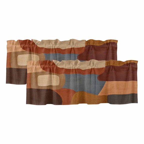 2 Pack Pebble Color Block Valance for Window Vintage Minimalist Abstract Brown Gray Texture Kitchen Valance Rod Pocket Short Curtain Topper Decorative Window Treatment for Living Room Bedroom 42"x12"