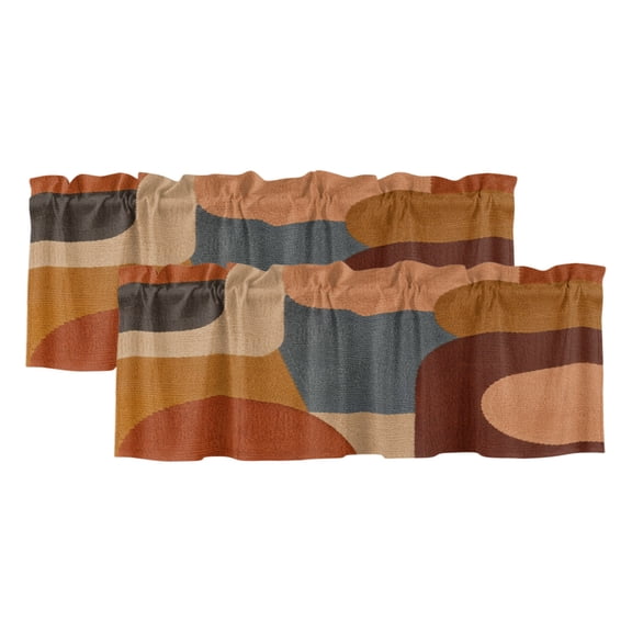 2 Pack Pebble Color Block Valance for Window Vintage Minimalist Abstract Tan Gray Texture Kitchen Valance Rod Pocket Short Curtain Topper Decorative Window Treatment for Living Room Bedroom 42"x12"