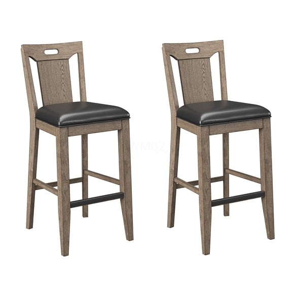 2 Pack Pecan Brown Wooden Bar Stools with Slatted Backs for Kitchen Island Counter Dining