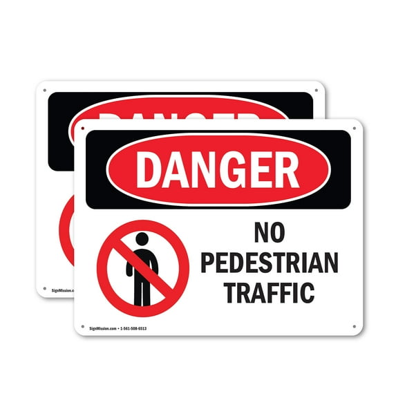 (2 Pack) No Pedestrian Traffic OSHA Danger Sign 14 Inch X 10 Inch Plastic Sign, Weather Resistant, UV Protected for Workplace, Business, and Construction Site, Made in the USA
