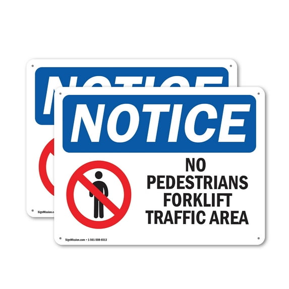 (2 Pack) No Pedestrians Forklift Traffic Only OSHA Notice Sign 24 Inch X 18 Inch Indoor / Outdoor Rust-Free Aluminum Metal Signs for Workplace, Workshop, and Construction Site, Made in