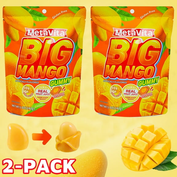 2 Pack Peelable Big Mango Gummy Candy Gluten-Free Candy Juicy Chewy Resealable 5 oz Individually Wrapped