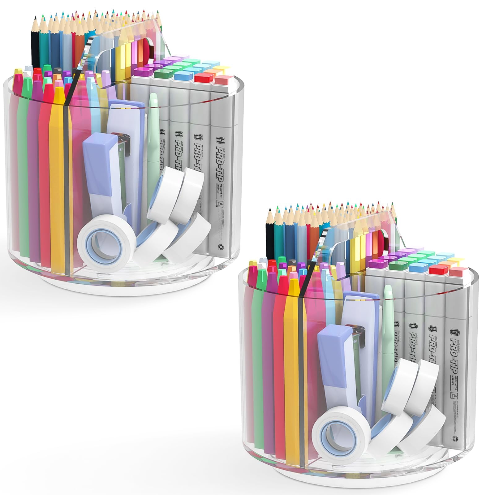 2 Pack Pen Pencil Holder For  Rotating Desk Organizer 4 Compartments Art Supply Marker And Storage