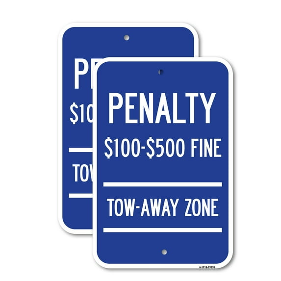 (2 Pack) Penalty $100 - $500 Fine Tow Away Zone Virginia Handicap Supplementary Sign | 12" X 18" Heavy-Gauge Aluminum Sign | Rust Free Aluminum, Weather Resistant, Waterproof, Fade