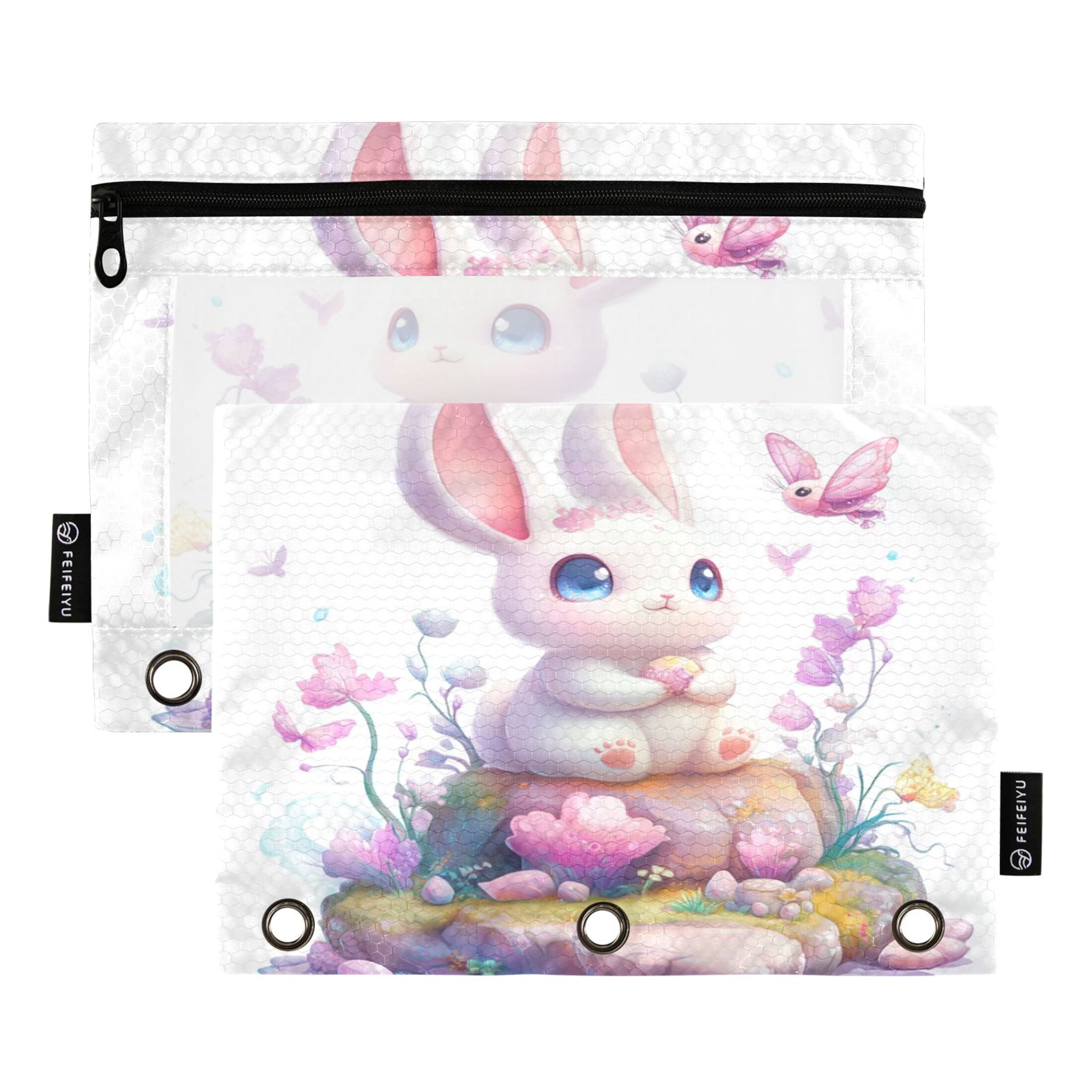 2 Pack Pencil Bag 9.84x6.1 Inch 3-Ring Page Turning Folder Zipper ...