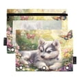 thumbnail image 1 of 2 Pack Pencil Bag 9.84x6.1 Inch 3-Ring Page Turning Folder Zipper Pencil Case Pencil Bag Page Turning File Bag Beautiful Cute Husky, 1 of 6